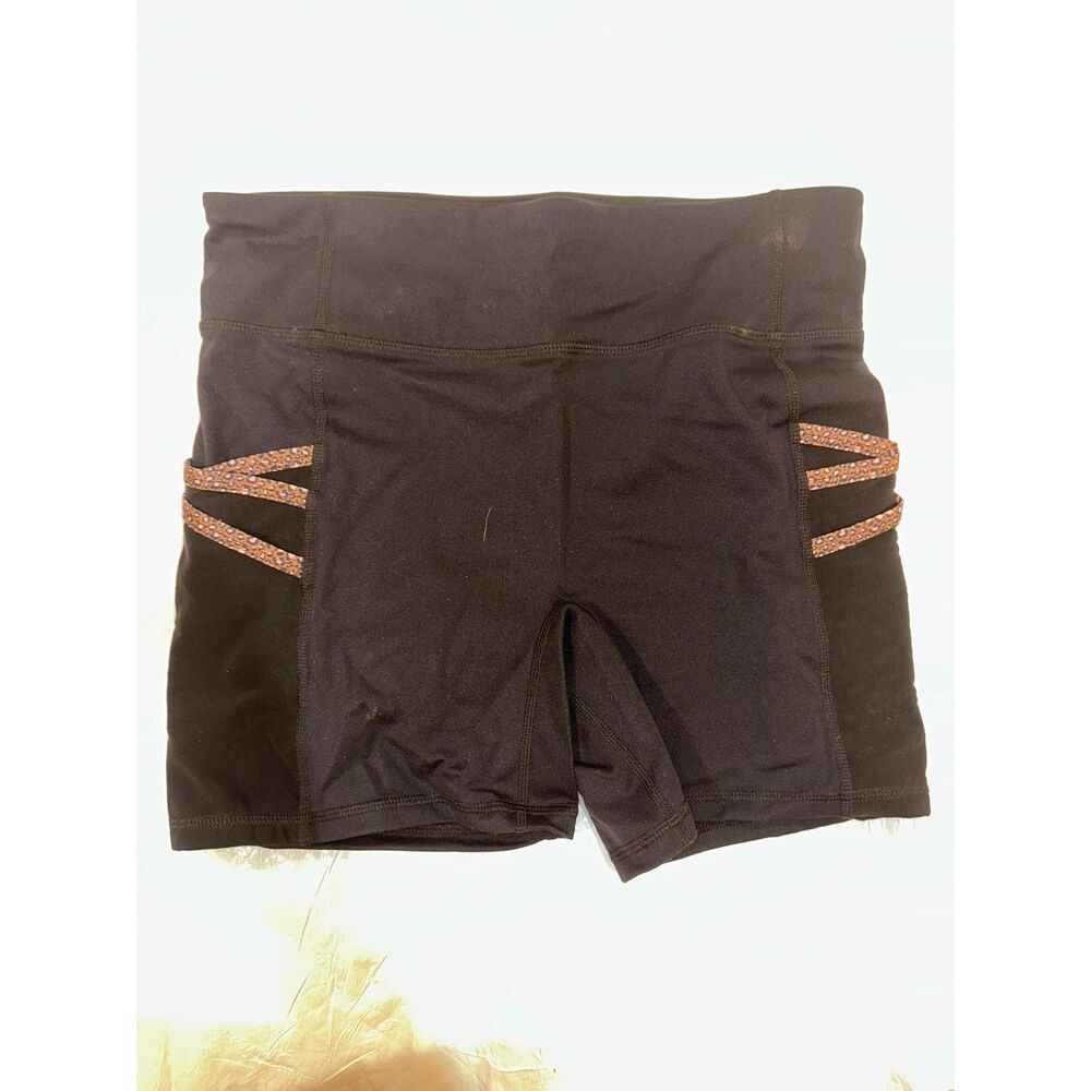 Fabletics Motion365 Black Leopard Crisscross Strappy Mesh Biker Shorts M